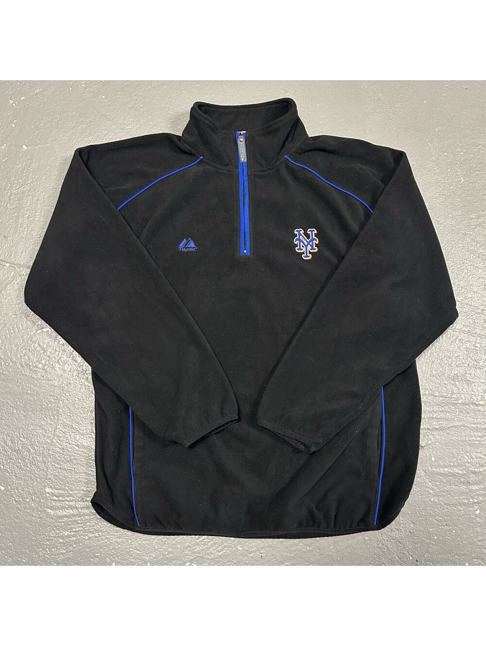 VINTAGE New York Mets Majestic Fleece Pullover Quarter Zip Black Size M